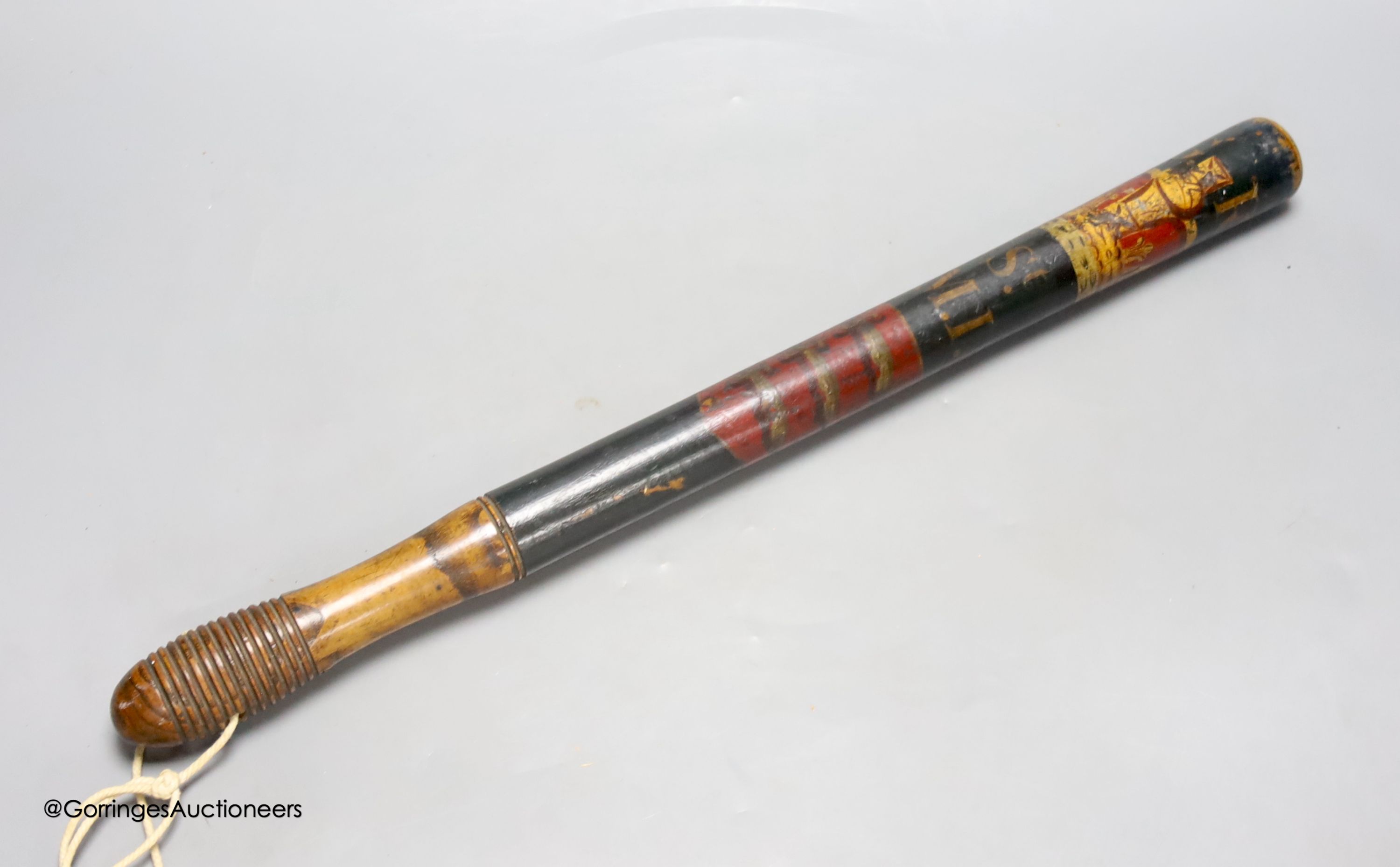 A 19th century painted constabulary truncheon, 50cm
